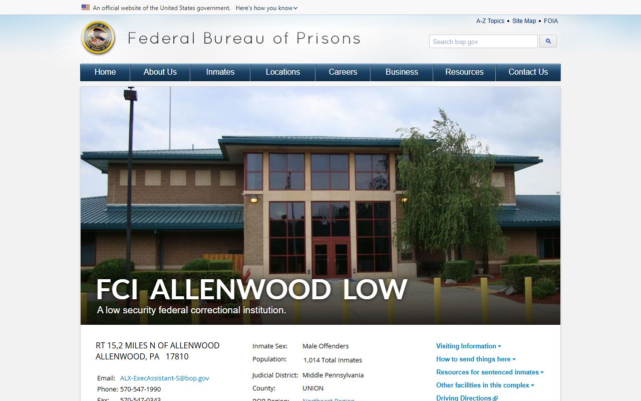 FCI Allenwood Low federal inmate facility page