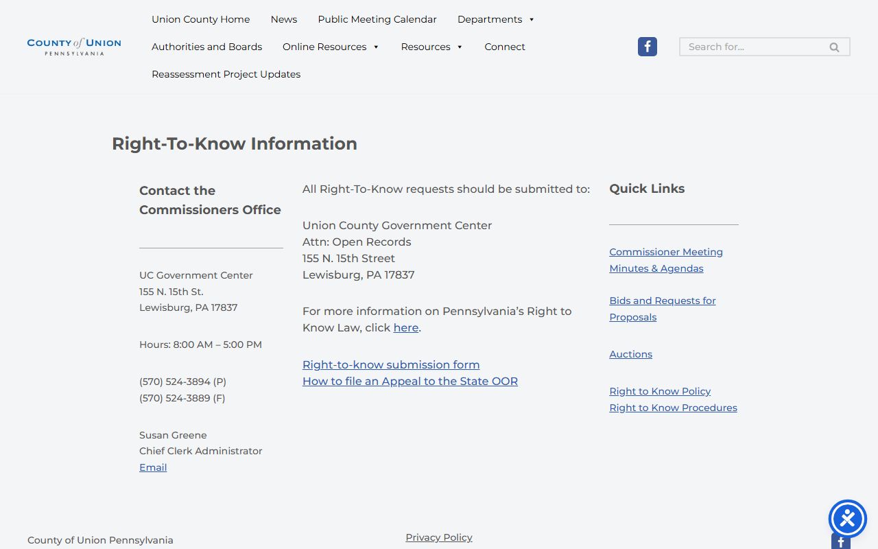 Union County inmate records Right-To-Know request page