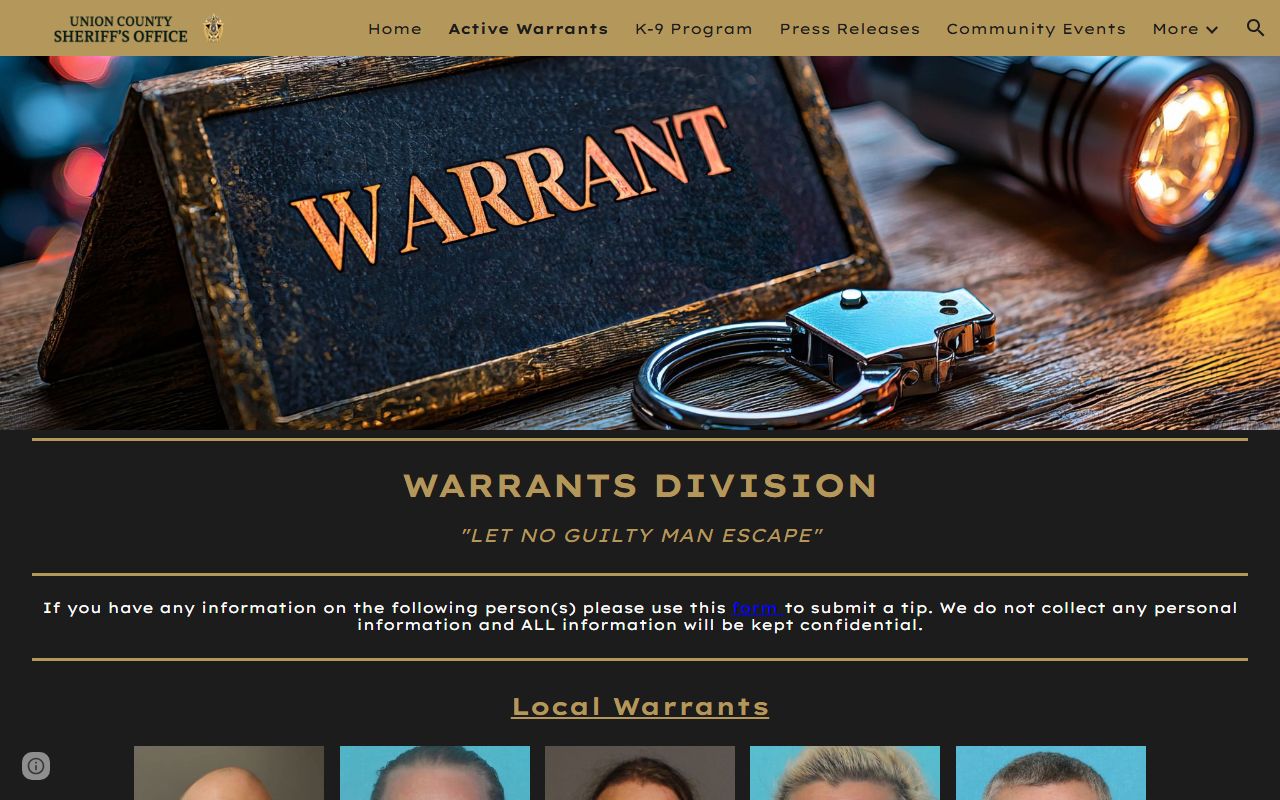 Union County jail mugshots warrant images are not current custody proof